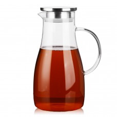 Netany 68oz Large Borosilicate Glass Water Pitcher with Stainless Steel Infuser Lid, Quality Handmade Hot & Cold Water Carafe