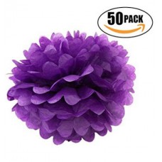 Netany 50pcs Tissue Paper Flowers Pom Poms Flower Ball Decorations Kit, Wedding Party Outdoor Decoration, 10-Inch, Purple